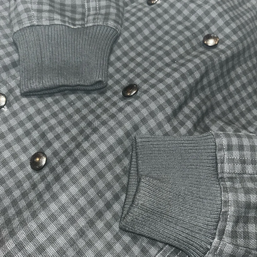 Live Mechanics Canvas Checked Plaid Gray Streetwear Moto Grunge Stud Coat 2XL
